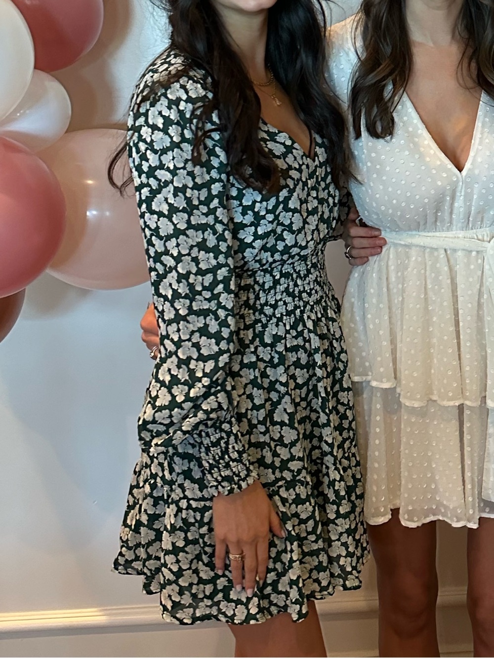 Abercrombie Green Floral Long-Sleeve V-Neck Dress
